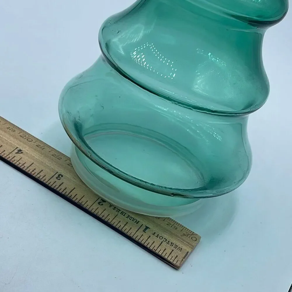 Vintage aqua green glass Fillable Christmas tree container.
